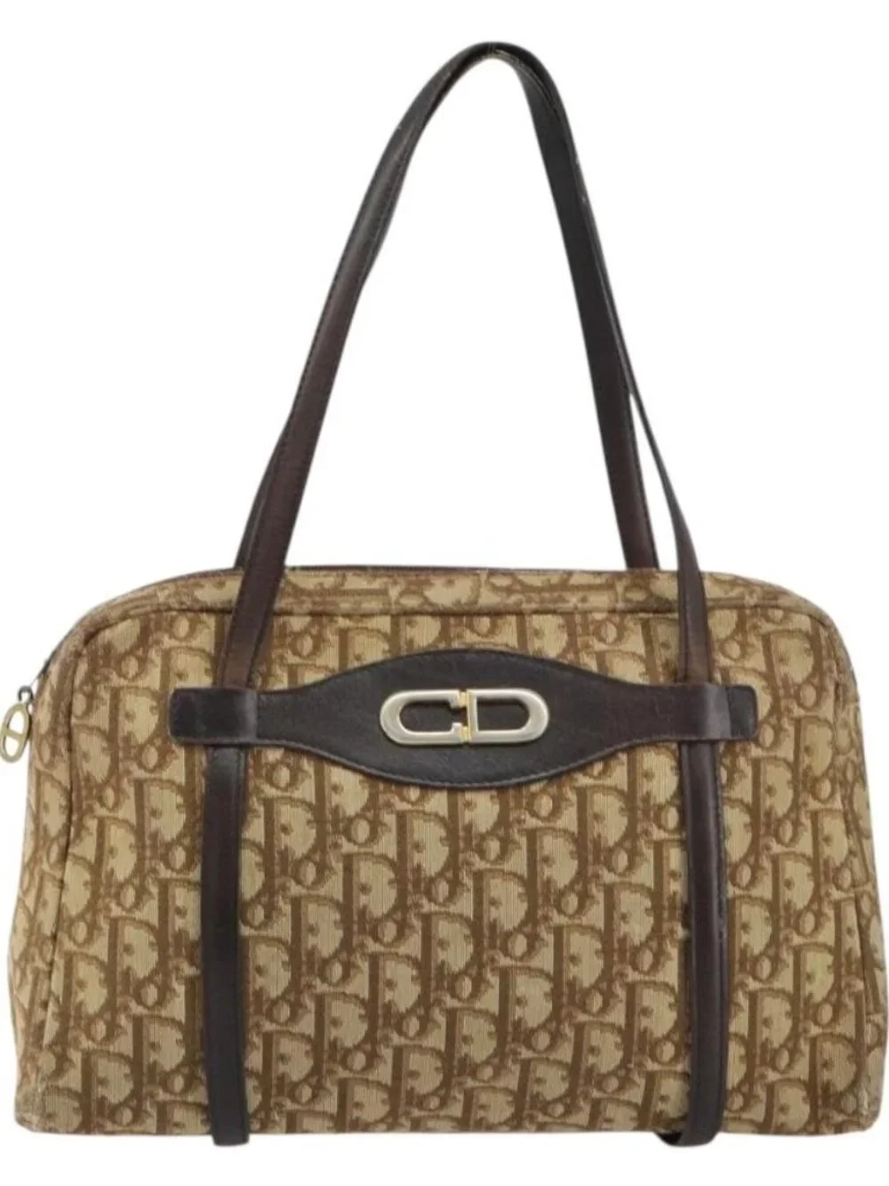 Christian Dior Trotter Canvas Hand Bag Beige Gold Auth 157140 - Picture 2 of 16